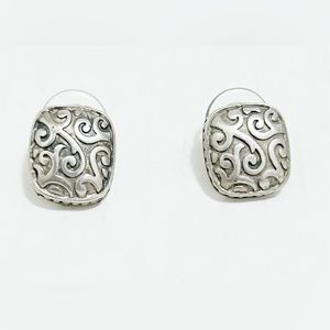 925 Sterling Silver - Vintage Dark Tone Open Swirl Square Drop Earrings